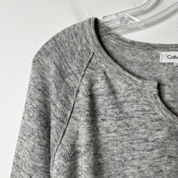 Calvin Klein Women's Sweater XL Heather Gray Notched Neck Raglan Long Sleeve - Picture 4 of 9